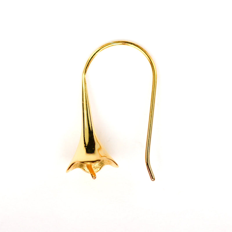 2pcs Jewellery Findings Trumpet Earwire, 18K Gold Vermeil, 26mm cone fishhook with half pin for half drilled beads