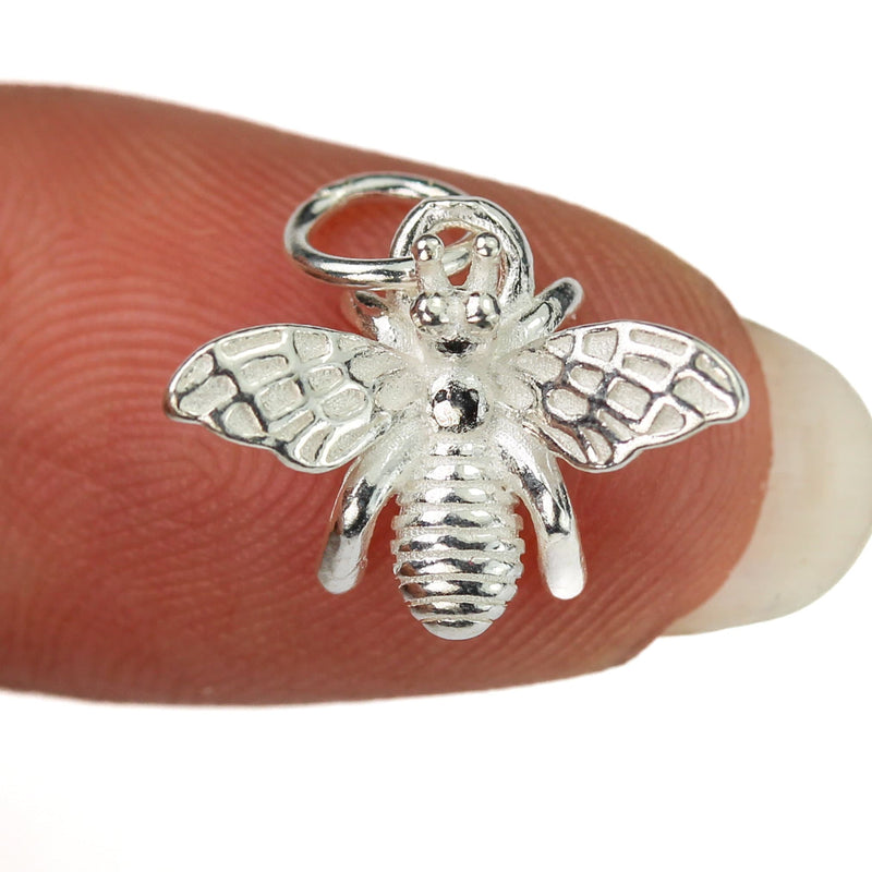 Charm 925 sterling silver jewellery findings charm pendant beads, 2pcs honey bee charms 11*15mm, 5mm closed jump ring