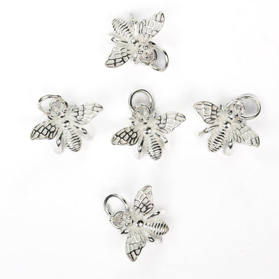 Charm 925 sterling silver jewellery findings charm pendant beads, 2pcs honey bee charms 11*15mm, 5mm closed jump ring