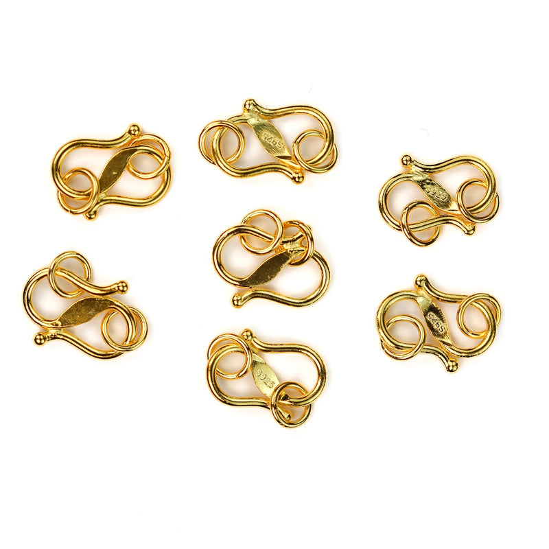 Hook clasp 4pcs 18k Gold vermeil on 925 sterling silver jewellery finding clasp,s-hook,12*9mm, 4mm closed jump ring