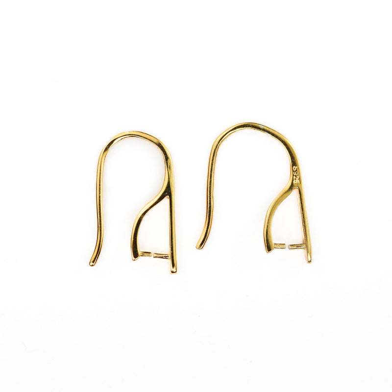 4pcs Jewellery Findings Earwire, 18K Gold Vermeil, 17mm fishhook with pinch bail