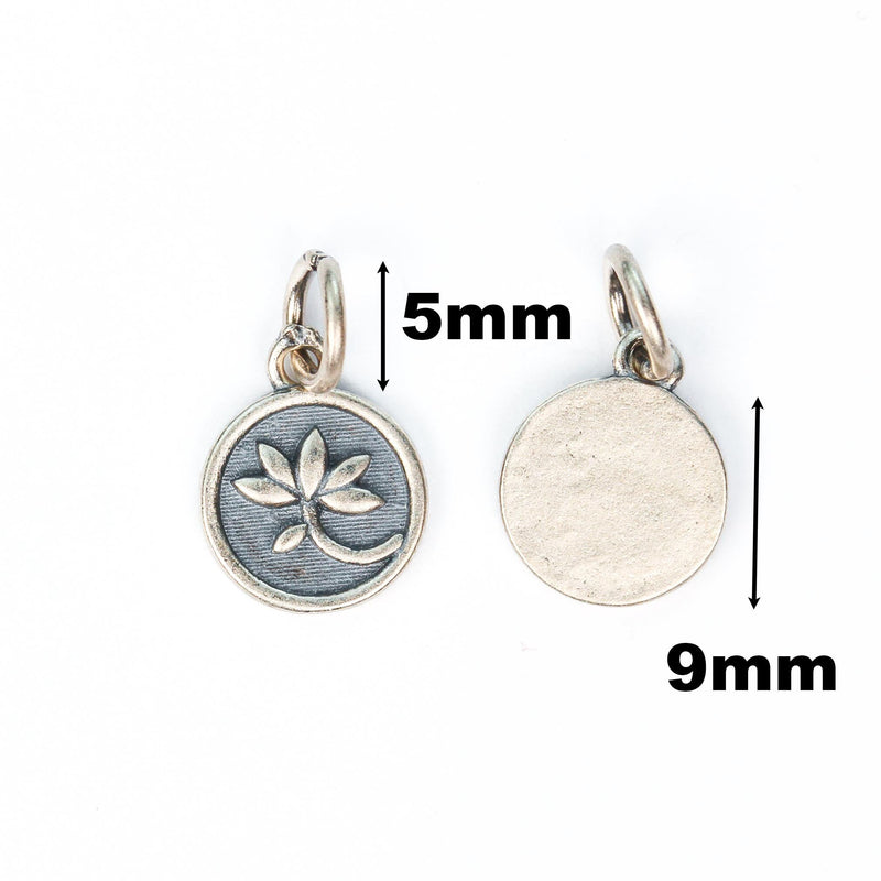 Charms 2pcs 925 sterling silver jewellery findings lotus charm beads, 9mm button 5mm closed jump ring