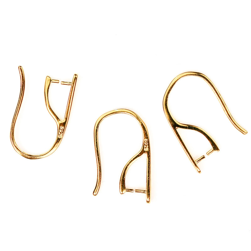 4pcs Jewellery Findings Earwire, 18K Gold Vermeil, 17mm fishhook with pinch bail