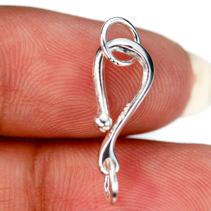 Hook clasp 2sets 925 sterling silver jewellery finding clasp,s-hook, length 12mm, 7mm width, 5mm/6mm closed jump ring