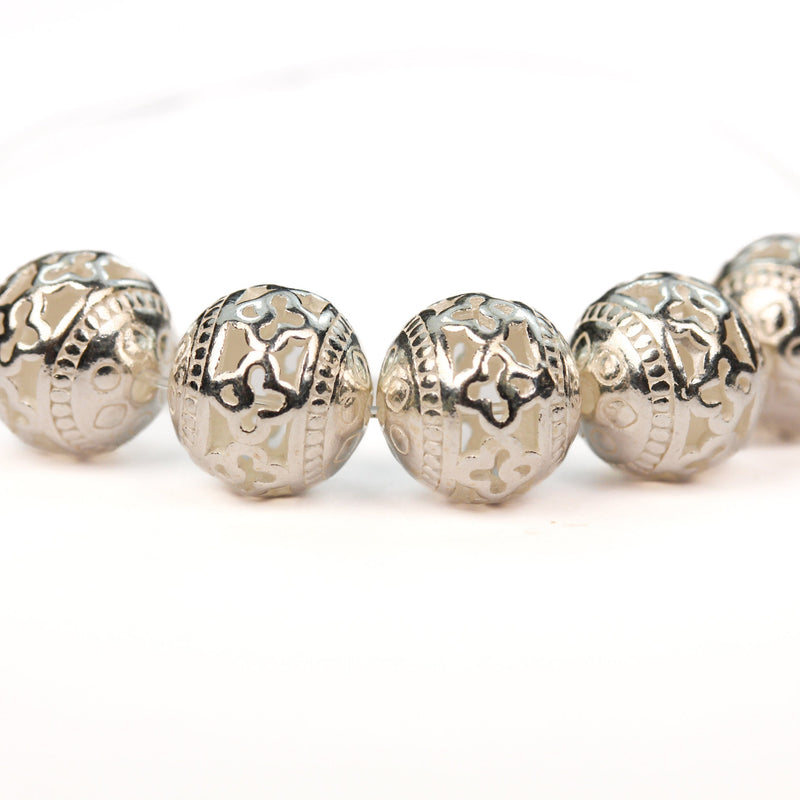 Silver beads 2pcs  9mm 925 sterling silver jewellery findings filigree ball beads ,9mm round, hole1mm