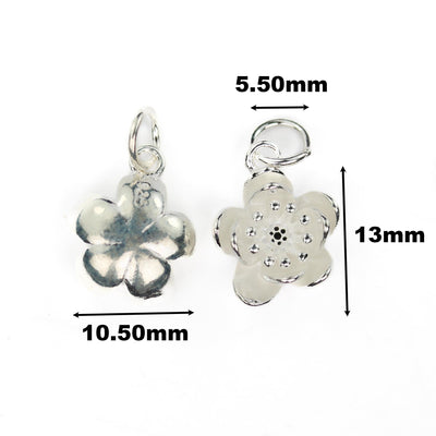 Charms 2pcs 925 sterling silver jewellery findings charm beads , 10mm 3d flower charms, 5mm jump ring