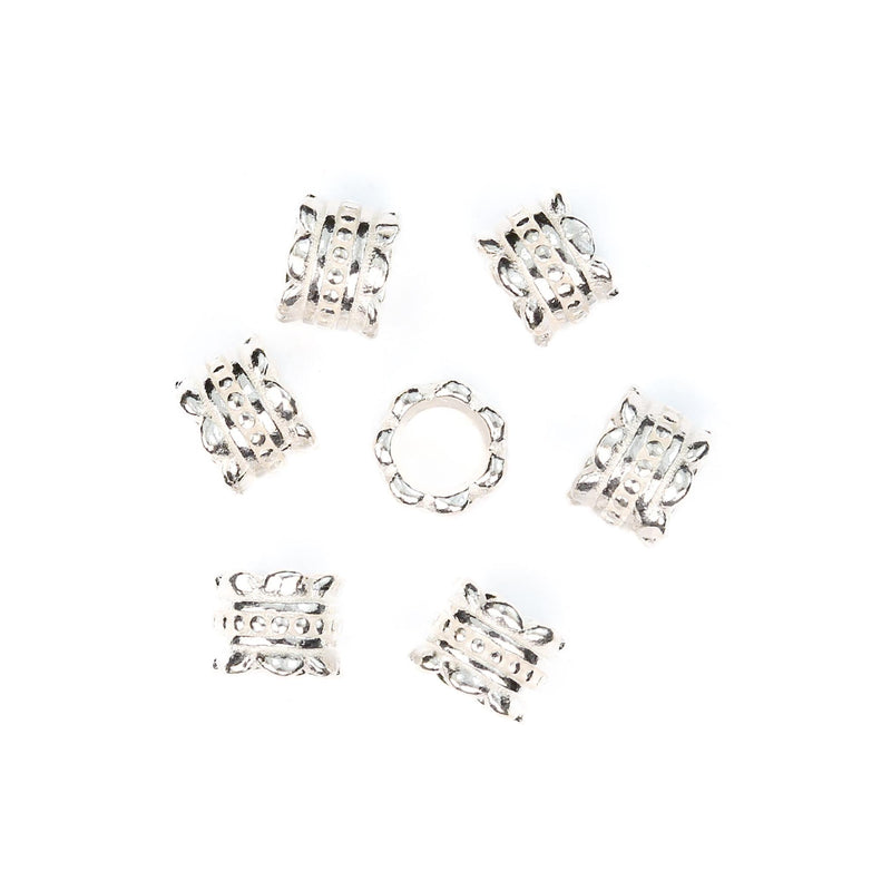 Silver beads 6pcs 4mm big hole 925 sterling silver jewellery findings  tube beads, 3mm hole