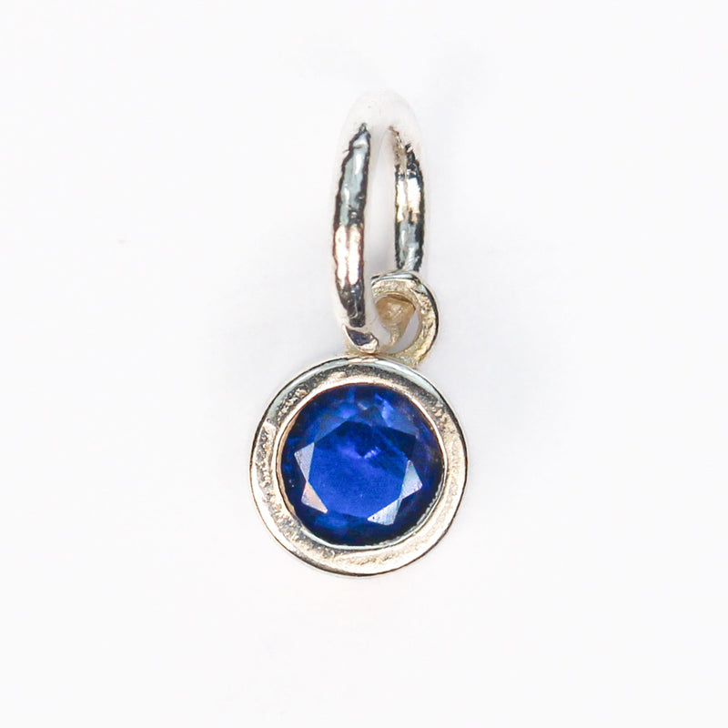 Charm 2pcs 925 sterling silver jewellery, royal blue round cubic zirconia w/925 sterling silver bezel and loop, 5mm round, 6mm closed ring