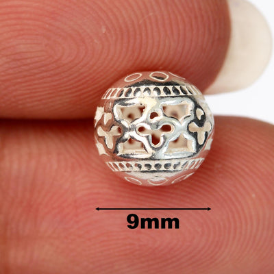 Silver beads 2pcs  9mm 925 sterling silver jewellery findings filigree ball beads ,9mm round, hole1mm