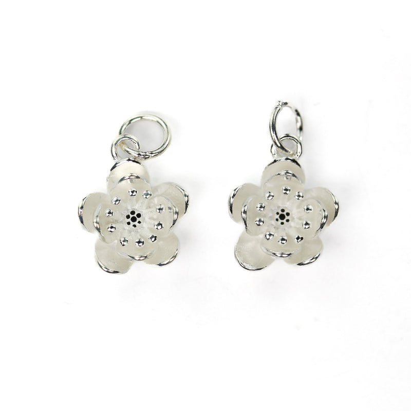 Charms 2pcs 925 sterling silver jewellery findings charm beads , 10mm 3d flower charms, 5mm jump ring