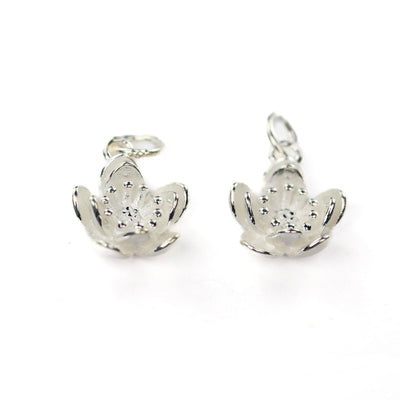 Charms 2pcs 925 sterling silver jewellery findings charm beads , 10mm 3d flower charms, 5mm jump ring