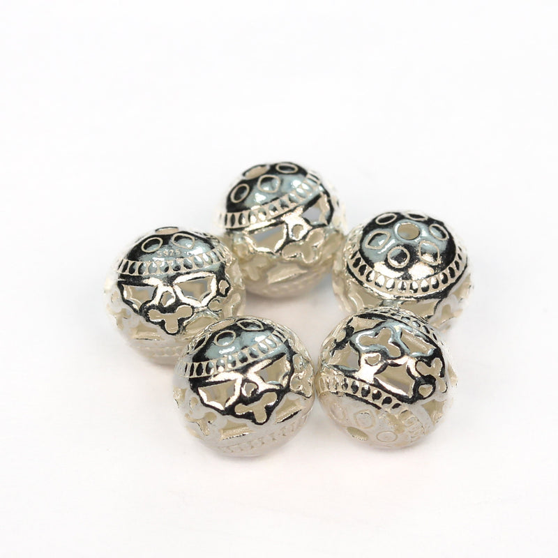 Silver beads 2pcs  9mm 925 sterling silver jewellery findings filigree ball beads ,9mm round, hole1mm