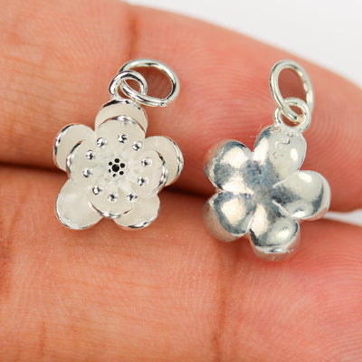 Charms 2pcs 925 sterling silver jewellery findings charm beads , 10mm 3d flower charms, 5mm jump ring