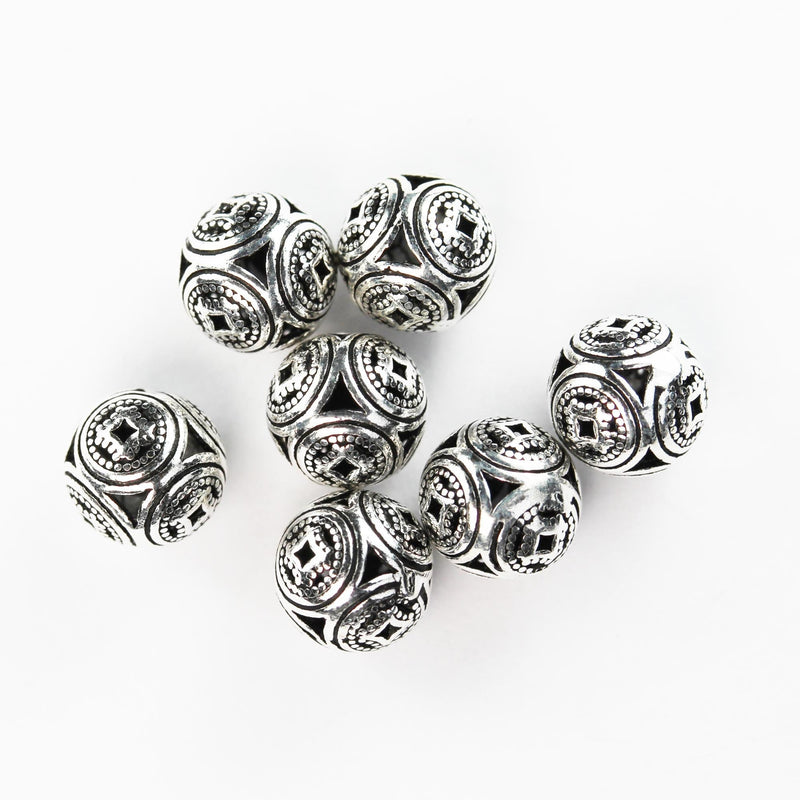 4pcs Antiqued 925 Sterling Silver Jewellery Findings Filigree Ball Beads, 8mm, Hole 1mm