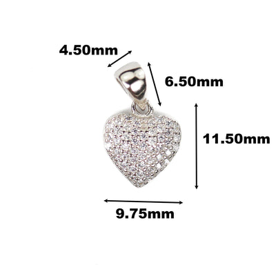 Charms 1pc 10*12mm heart 925 sterling silver jewellery findings charm beads w/ cubic zirconia gem stones,heart pendant/charm/beads, 6mm bail