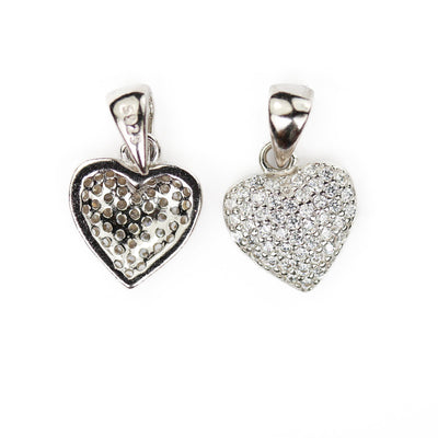 Charms 1pc 10*12mm heart 925 sterling silver jewellery findings charm beads w/ cubic zirconia gem stones,heart pendant/charm/beads, 6mm bail