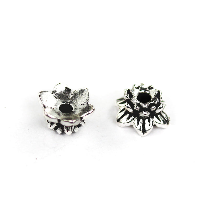 Bead Caps 4pcs 925 Antique Sterling Silver Jewelry Findings Double Flower Cap, 8mm Bottom Flower 5.50mm Top Flower, 4mm Height, 1.50mm Hole