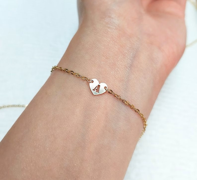 14K Gold Filled Disc Initial Connector Capital Heart Letter Charm for Permanent Jewelry Bracelet Dainty Personalized Disc Necklace