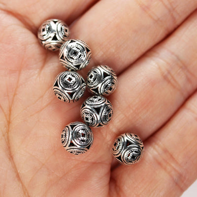 4pcs Antiqued 925 Sterling Silver Jewellery Findings Filigree Ball Beads, 8mm, Hole 1mm