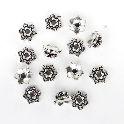 Bead Caps 4pcs 925 Antique Sterling Silver Jewelry Findings Double Flower Cap, 8mm Bottom Flower 5.50mm Top Flower, 4mm Height, 1.50mm Hole