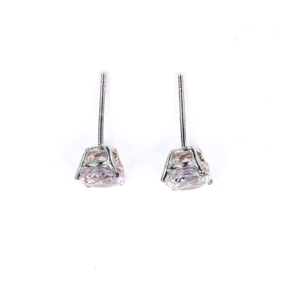 Earring 4pcs 925 Sterling Silver Jewellery Findings Earstud Setting W/ 6mm Brilliant Round Cut Cubic Zirconia 4.50mm High, 6*14mm