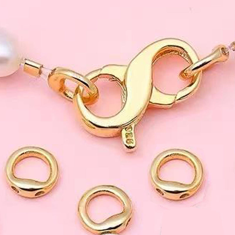 Closed Jump Ring with 2 Holes for Lobster Clasp / Hook Clasp, Jewelry Ends, 4pcs 5mm/7mm/9mm, 925 Sterling Silver or 18K Gold Vermeil