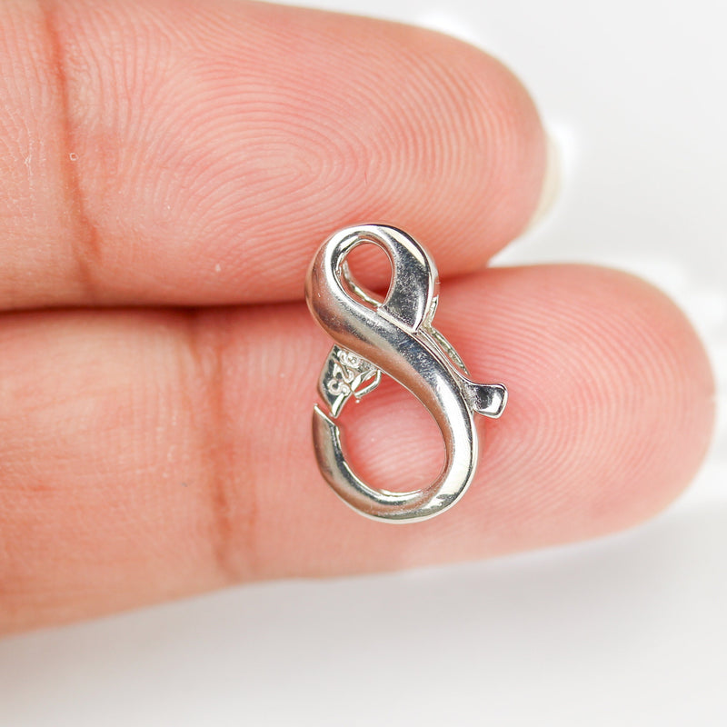 925 Sterling Silver Clasp 15mm "8" Shape Infinity Shape Clasp 925 Silver Jewellery Findings Lobster Clasps, 15*10mm, 3mm Thickness