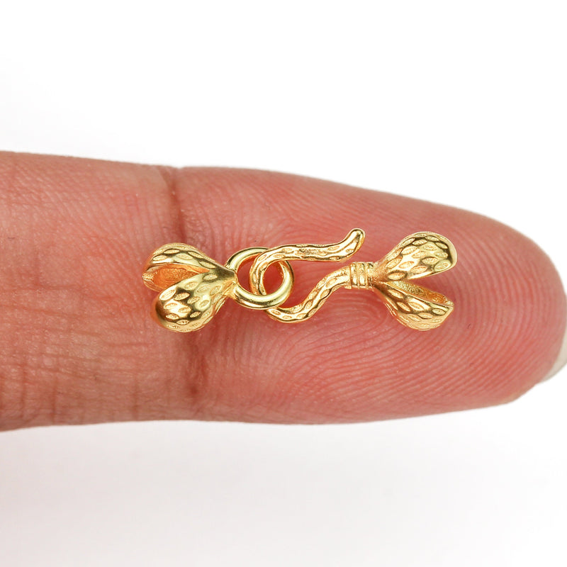 S Hook Clasp 2pairs 18K Gold Vermeil Style Jewellery Finding Clasp with Bead Tips, 12*6mm Hook, 9*6mm Loop, 18*6mm