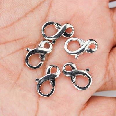 925 Sterling Silver Clasp 15mm "8" Shape Infinity Shape Clasp 925 Silver Jewellery Findings Lobster Clasps, 15*10mm, 3mm Thickness