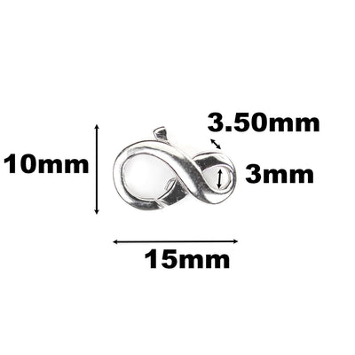 925 Sterling Silver Clasp 15mm "8" Shape Infinity Shape Clasp 925 Silver Jewellery Findings Lobster Clasps, 15*10mm, 3mm Thickness