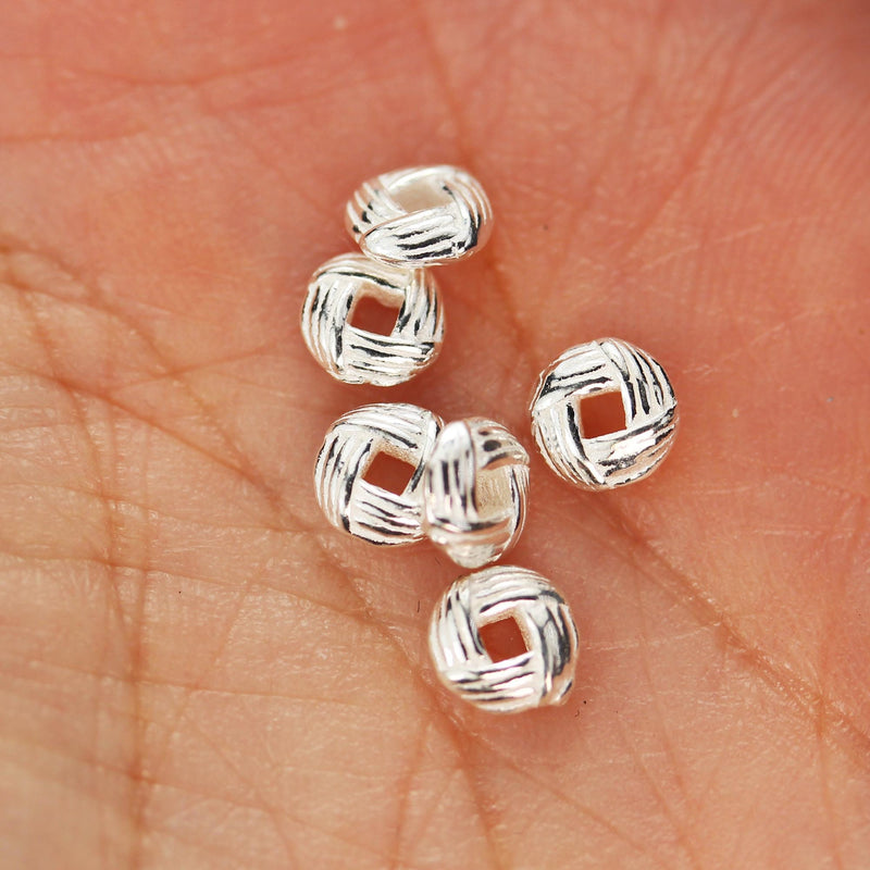 8pcs 925 Sterling Silver Shiny Square Circle Spacer Beads 6mm, Hole 1mm