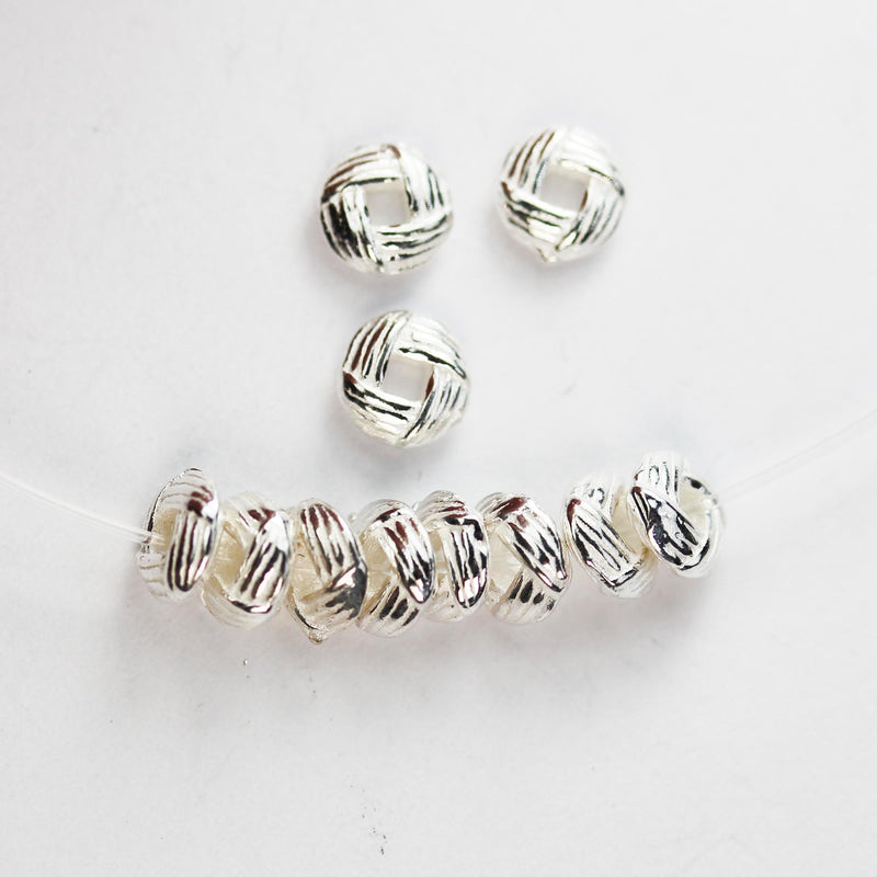 8pcs 925 Sterling Silver Shiny Square Circle Spacer Beads 6mm, Hole 1mm