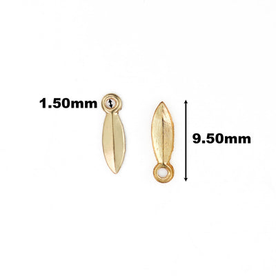 14k gold filled 2pcs of 2.7*9.5 mm leaf charm beads jewellery findings charm / pendant, 1.5mm hole