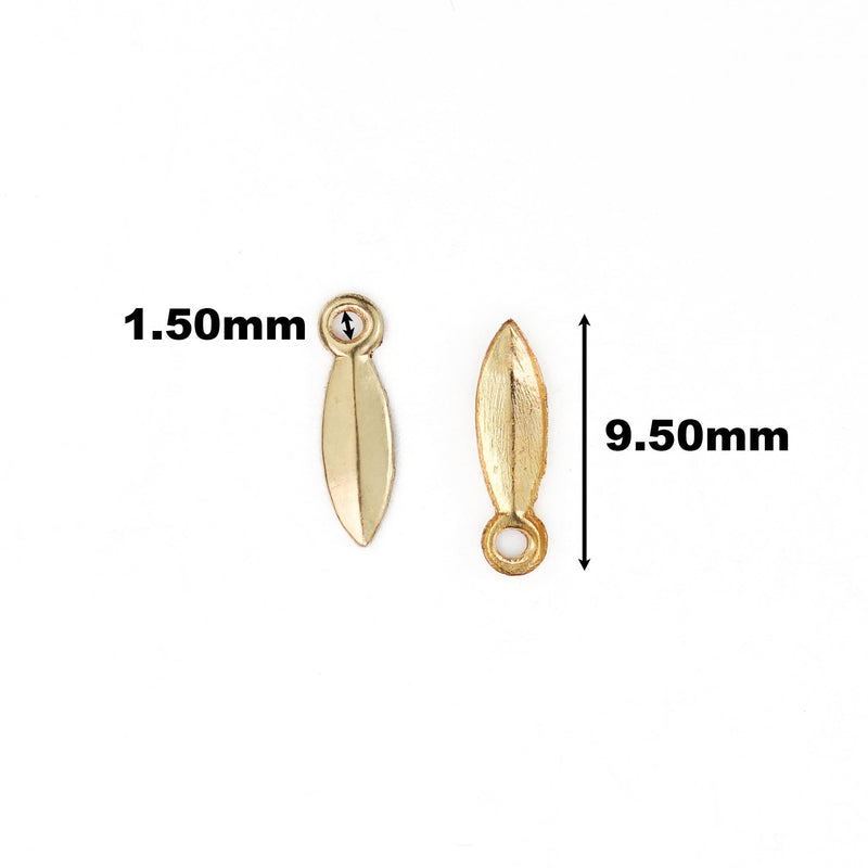 14k gold filled 2pcs of 2.7*9.5 mm leaf charm beads jewellery findings charm / pendant, 1.5mm hole