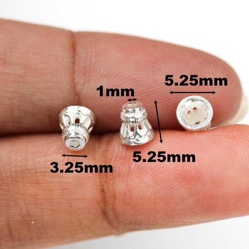 6pcs 925 Sterling Silver Jewelry Findings Cone Bead Cap, 5*5mm Filigree Bead Cap, 5mm Inner Size, 1mm Hole