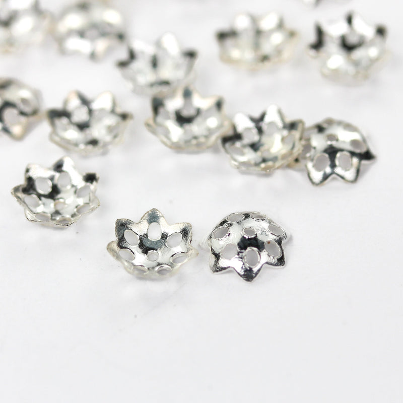 Bead Caps 10pcs 925 Sterling Silver Jewelry Findings Bead Cap, 7.50mm Flower Cap, 1.5mm Height, 1mm Hole