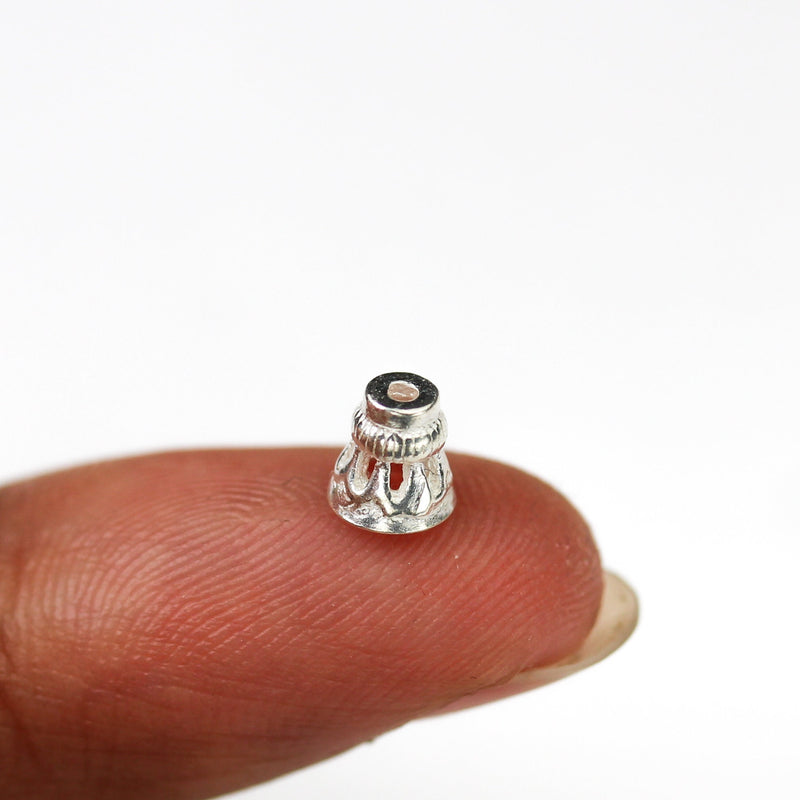 6pcs 925 Sterling Silver Jewelry Findings Cone Bead Cap, 5*5mm Filigree Bead Cap, 5mm Inner Size, 1mm Hole