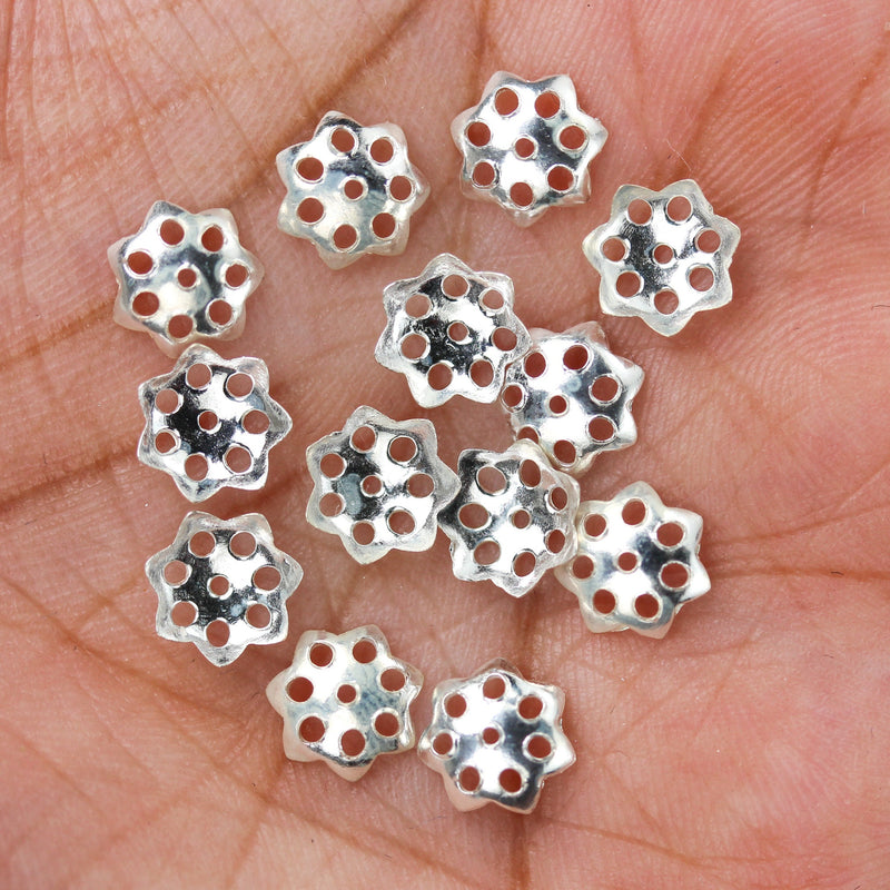 Bead Caps 10pcs 925 Sterling Silver Jewelry Findings Bead Cap, 7.50mm Flower Cap, 1.5mm Height, 1mm Hole