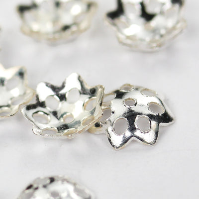 Bead Caps 10pcs 925 Sterling Silver Jewelry Findings Bead Cap, 7.50mm Flower Cap, 1.5mm Height, 1mm Hole