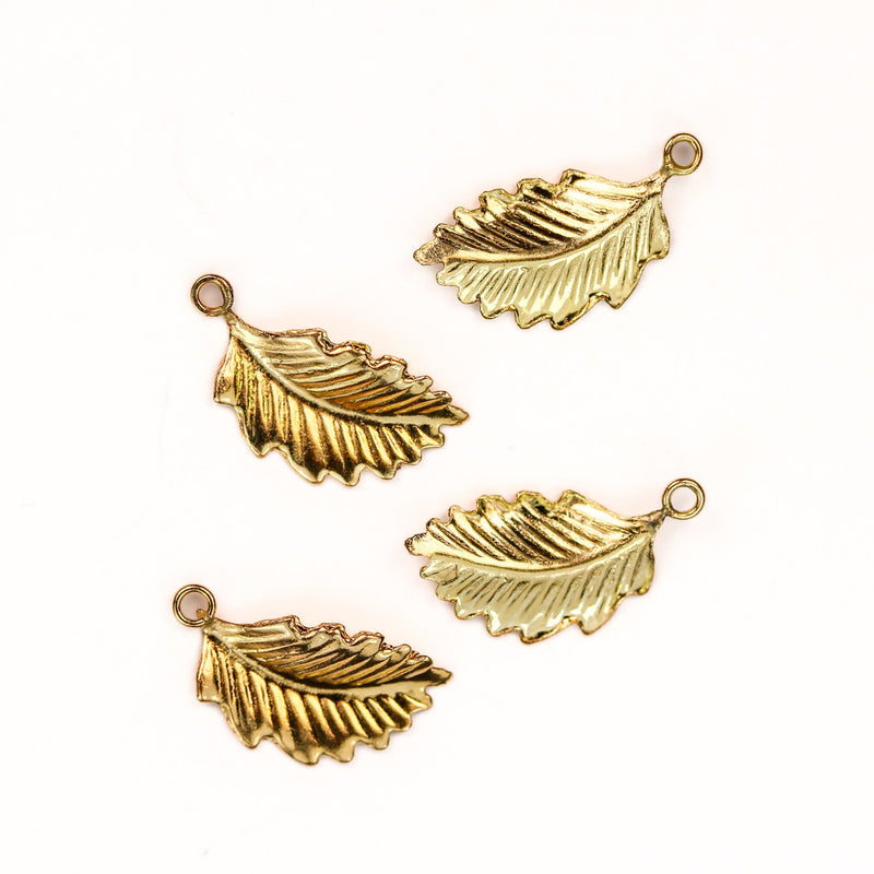 14k gold filled 2pcs of 8*16 mm leaf charm beads jewellery findings charm / pendant, 1mm hole