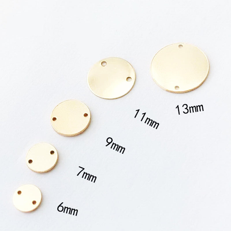 1pc Round Stamping Pendant, Stamping Disc, Bracelet Connector 1 or 2 Holes 14K Gold Filled, Blank Pendant Disc