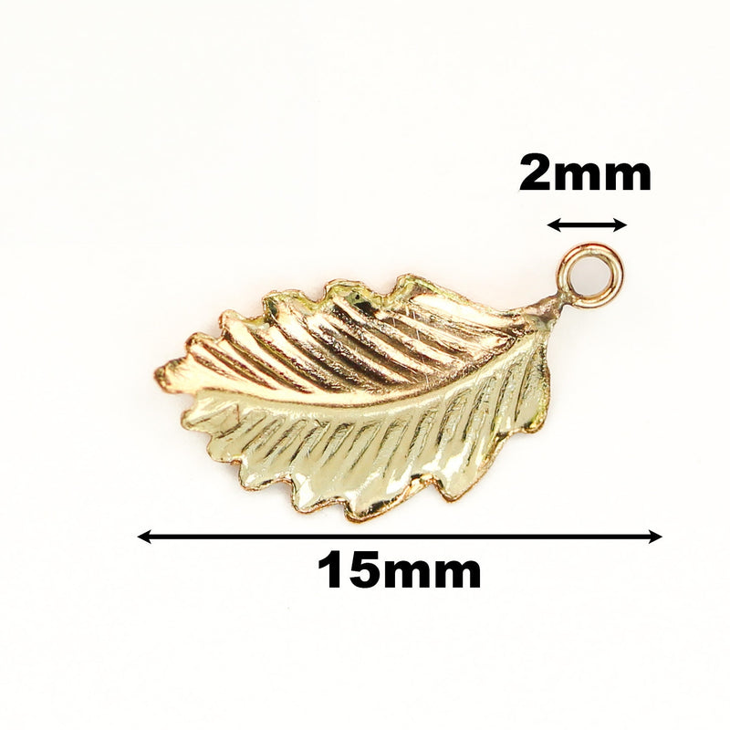 14k gold filled 2pcs of 8*16 mm leaf charm beads jewellery findings charm / pendant, 1mm hole