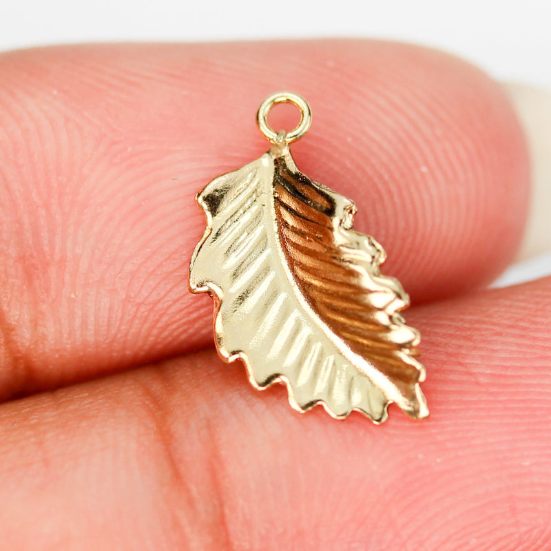 14k gold filled 2pcs of 8*16 mm leaf charm beads jewellery findings charm / pendant, 1mm hole