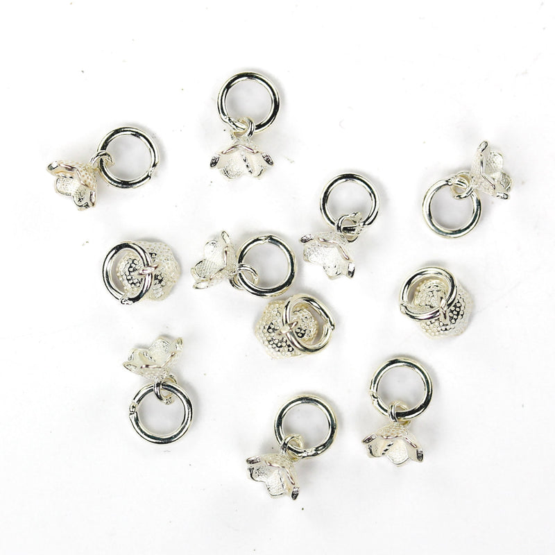 6pcS 925 Sterling Silver Jewellery Findings Bell-Flower Lily Tulip Bead Caps, 4*5mm Flower, 5mm Closed Ring