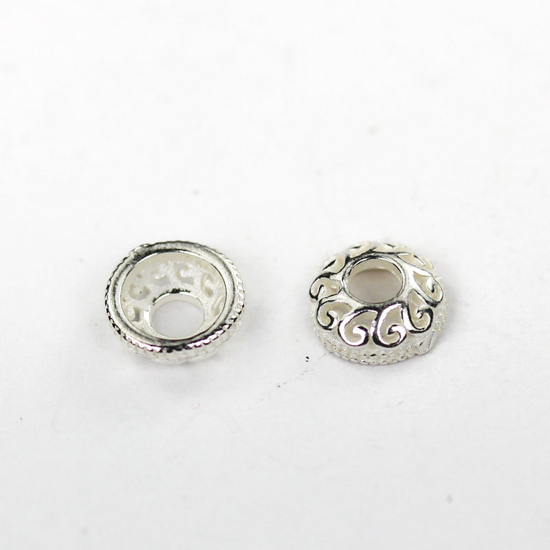 Bead Caps 10pcs 925 Sterling Silver Jewelry Findings Bead Cap, 6mm Flower Cap, 2mm Height, 1.5mm Hole