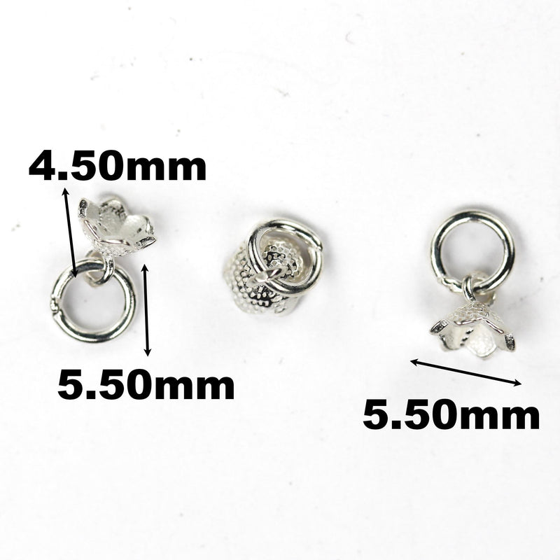 6pcS 925 Sterling Silver Jewellery Findings Bell-Flower Lily Tulip Bead Caps, 4*5mm Flower, 5mm Closed Ring