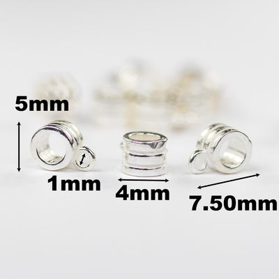 Jewelry Connector Bails 4pcs 7*5mm 925 Sterling Silver Findings Tube Shaped Beads, 5mm Diameter 4mm Wide 3mm Inner Hole 1mm Closed Jump Ring