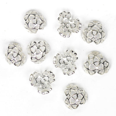 Bead Caps 6pcs 925 Sterling Silver Jewelry Findings Bead Cap, 10mm Flower Cap, 4mm Height, 1mm Hole