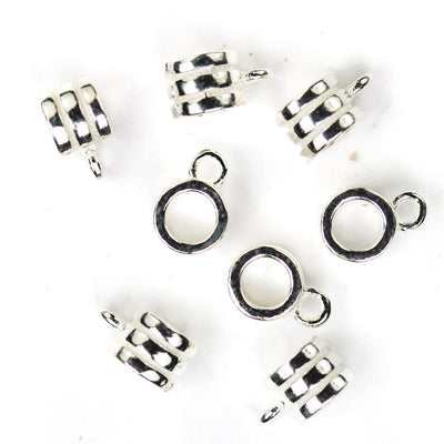 Jewelry Connector Bails 4pcs 7*5mm 925 Sterling Silver Findings Tube Shaped Beads, 5mm Diameter 4mm Wide 3mm Inner Hole 1mm Closed Jump Ring