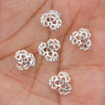 Bead Caps 6pcs 925 Sterling Silver Jewelry Findings Bead Cap, 10mm Flower Cap, 4mm Height, 1mm Hole